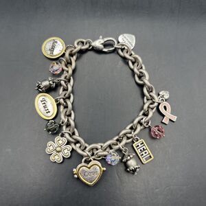Brighton Power of Pink Charm Bracelet Silver Gold Tone Breast Cancer Awareness